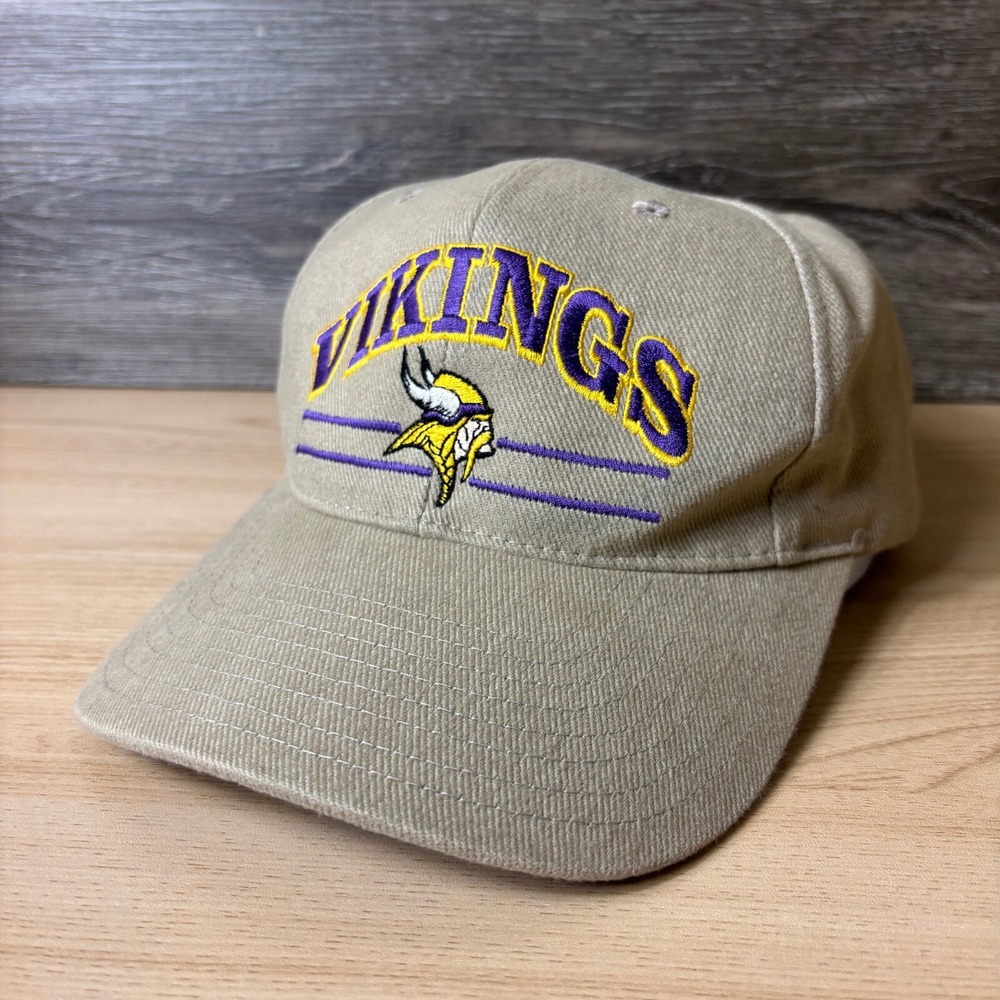 Vintage Minnesota Vikings Hat Cap Strap Back Brown NFL Football Adjustable